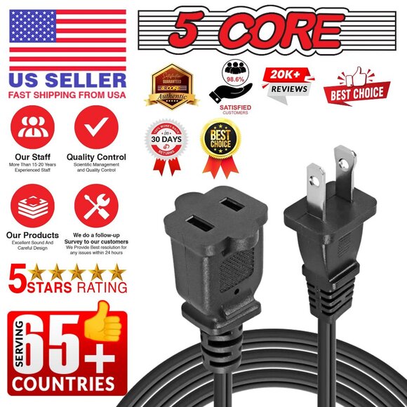 5Core AC Power Cord 10Ft US Polarized Male to Female 2 Prong Extension Cords - Picture 3 of 11